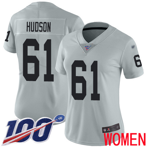 Oakland Raiders Limited Silver Women Rodney Hudson Jersey NFL Football #61 100th Season Inverted Jersey